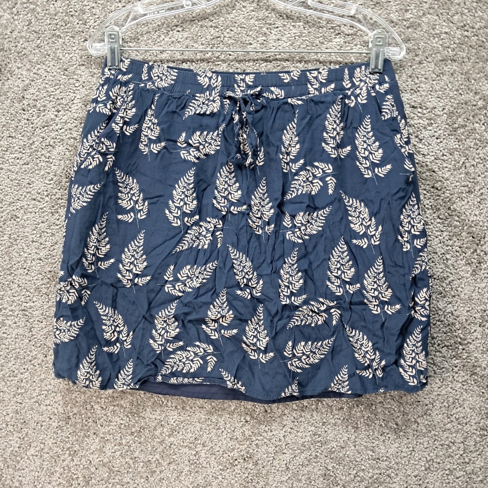 Skies Are Blue Navy Fern Print Rayon Mini Skirt‎ Elastic Waist Lined Size Large